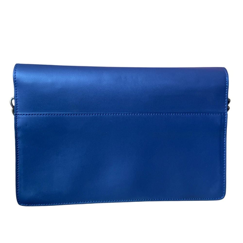 Viola Castellani Italy Navy Blue Leather Flap Over Gold Chain Clutch Purse - Picture 4 of 7